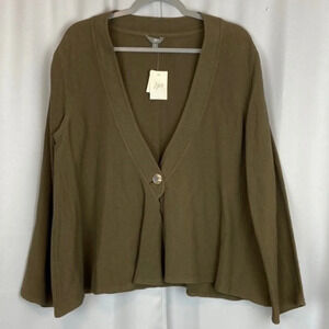 NWT‎ J.Jill Olive One Button Cotton Silk Blend Cardigan